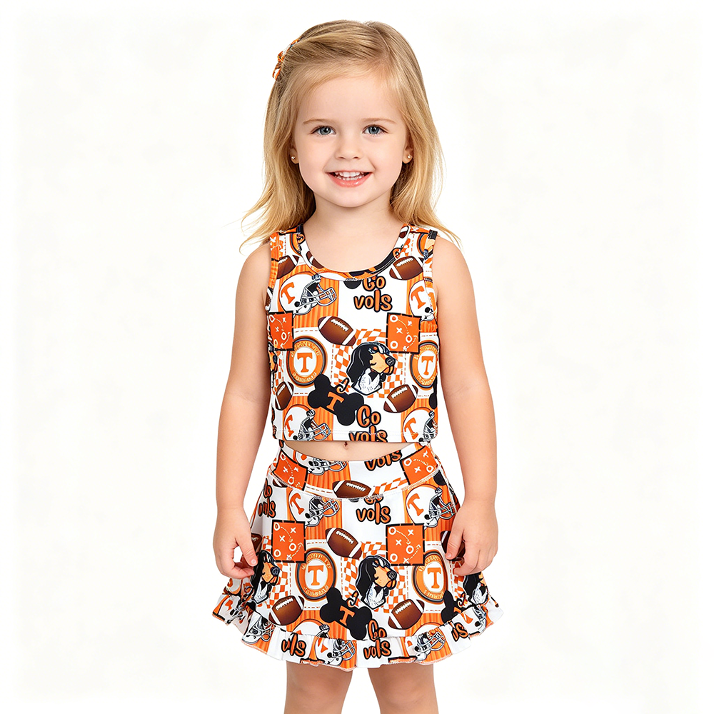 Teams Tennessee VOLS Tank Top Ruffle Skirts Shorts Girls Summer Yoga Clothes Set
