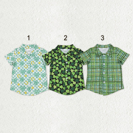 Sibling Baby Boys Short Sleeve Clovers Checked St Patrick Button Shirts Top