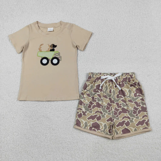 Sibling Baby Boys Embroidery Deer Dog Trucks Top Shorts Pants Hunting Clothes Sets