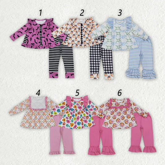 Baby Girls Sibling Fall Pumpkins Tunic Top With Ruffle Pants Sets