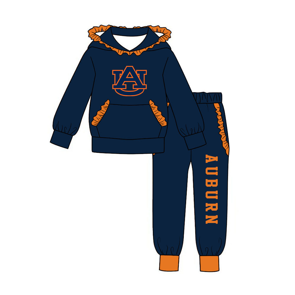 (Custom Design Preorder MOQ 5 ) Girls Auburn Hoodie Top with Jogger Sport Team Outfit