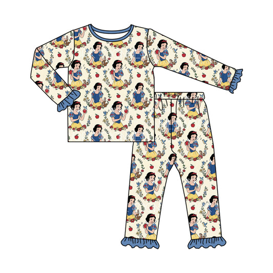 (Custom Design Preorder MOQ 5) Cartoon Princess Apple Print Girls Pajamas Clothes Set