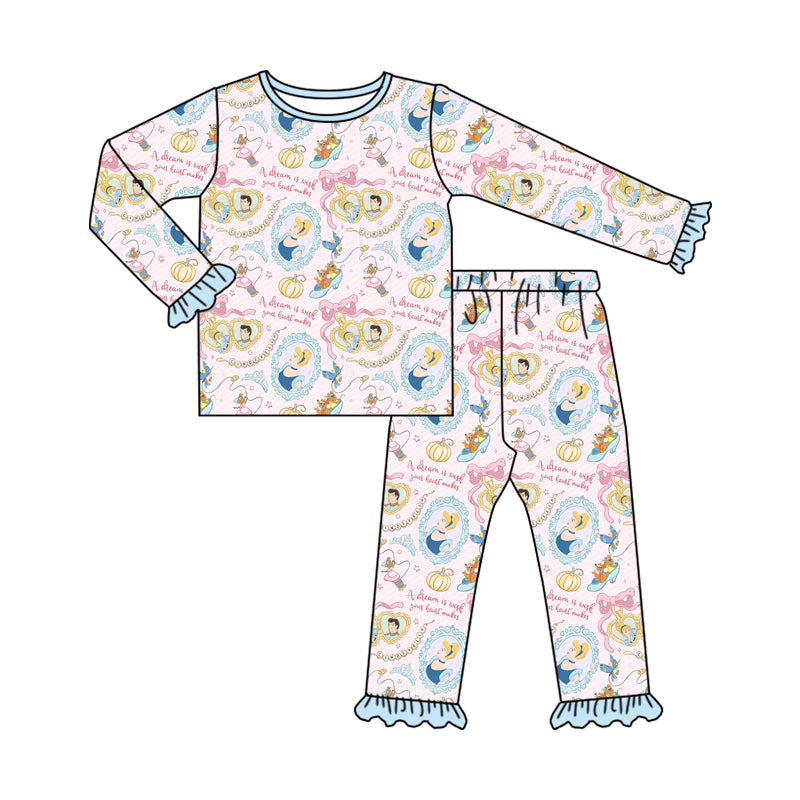 (Custom Design Preorder MOQ 5) Cartoon Princess Pumpkin Print Girls Pajamas Clothes Set