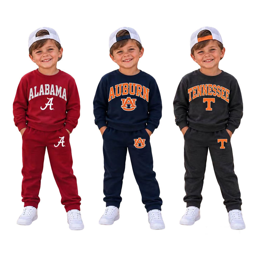 (Custom Design Preorder MOQ 5 Each)Teams Logo Print Long Sleeve Top Pockets Pants Boys Clothes Set Brothers Wear