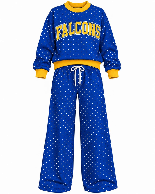 Preorder( 5  MOQ) Baby Girls Falcons Blue Polka Dot Outfit