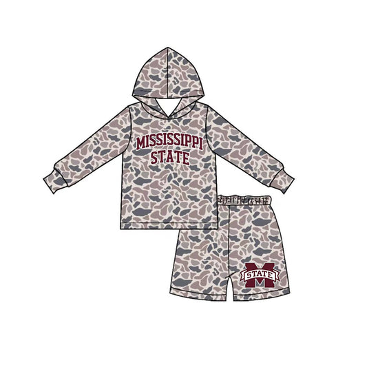(Custom Design Preorder MOQ 5) Teams Mississippi State Camo Hoodie Top Pockets Shorts Boys Clothes Set