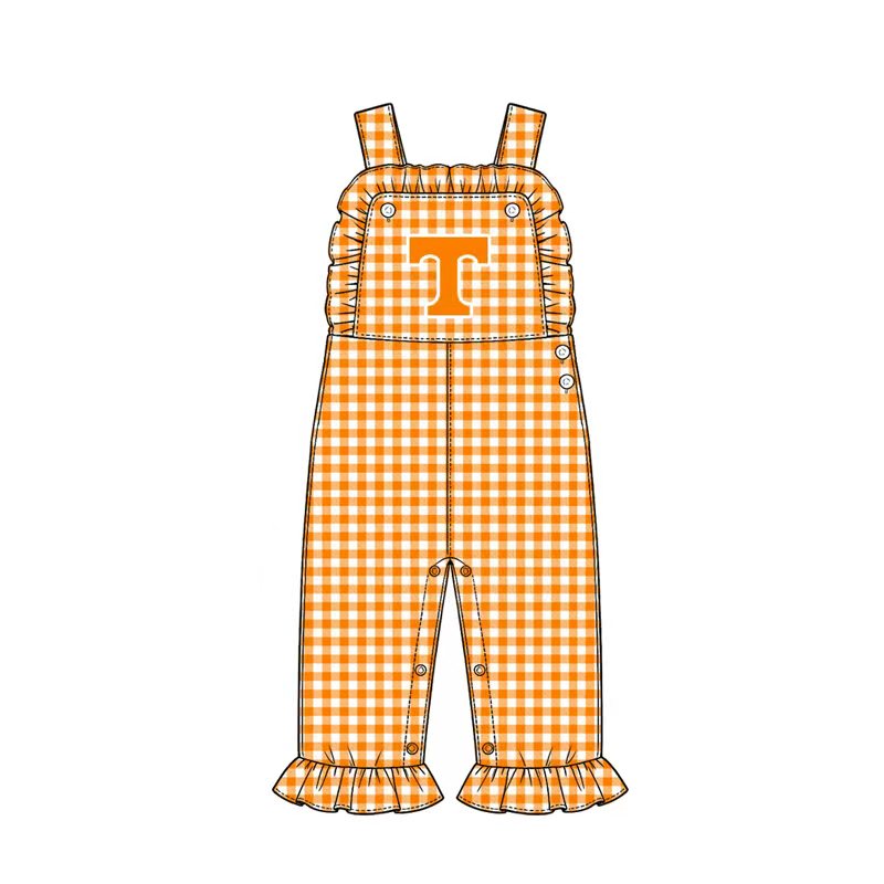 (Custom Design Preorder MOQ 5) Teams Logo Checkered Print Baby Girls Strap Jumpsuits Sisters Overall Styles