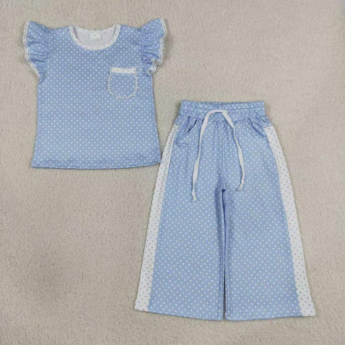 Sibling Baby Girls  Ruffle Sleeve Top Wide Leg Polka Dot Outfit