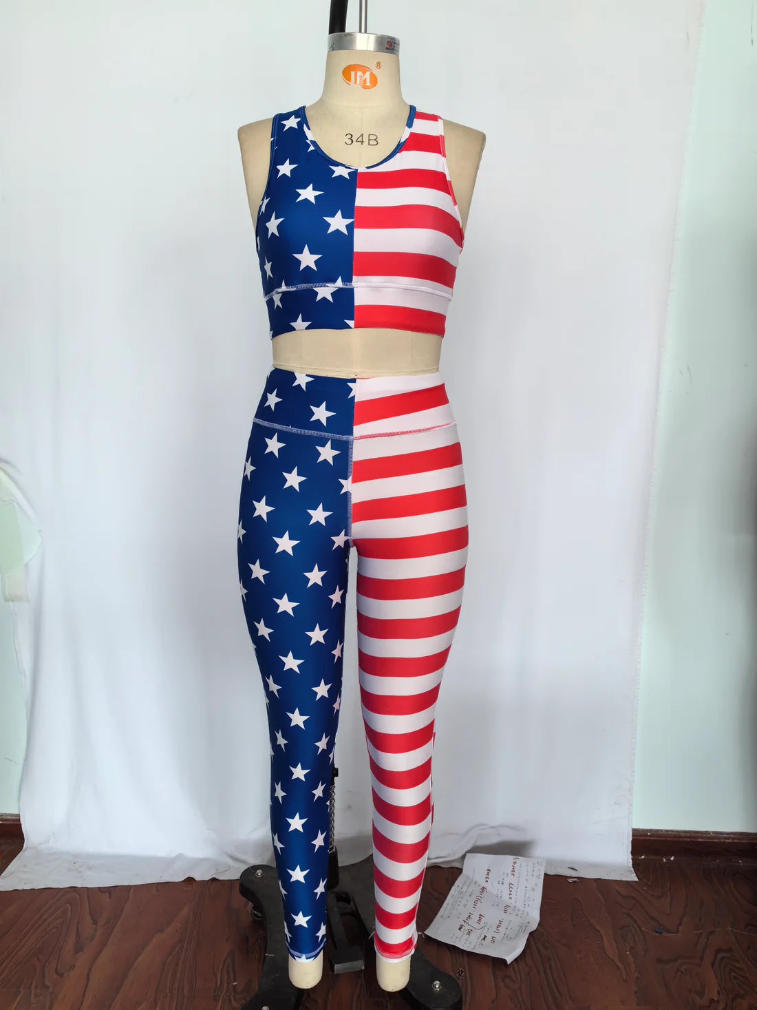 GSPO1486 Adult Women 4th Of July Stars Tank Top Legging Pants Yoga Sports Clothes Sets