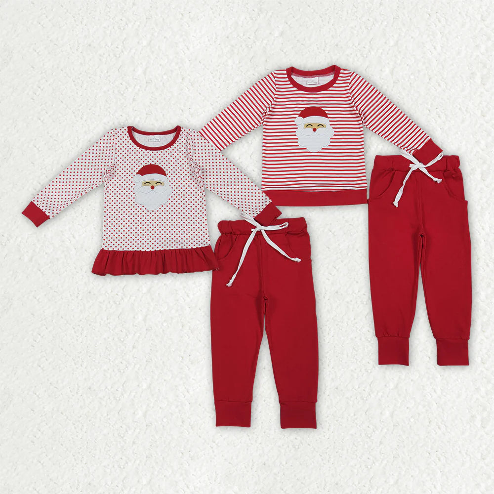 Embroidery Santa Baby Boys Girls Shirts Top Pockets Leggings Christmas Clothes Sets