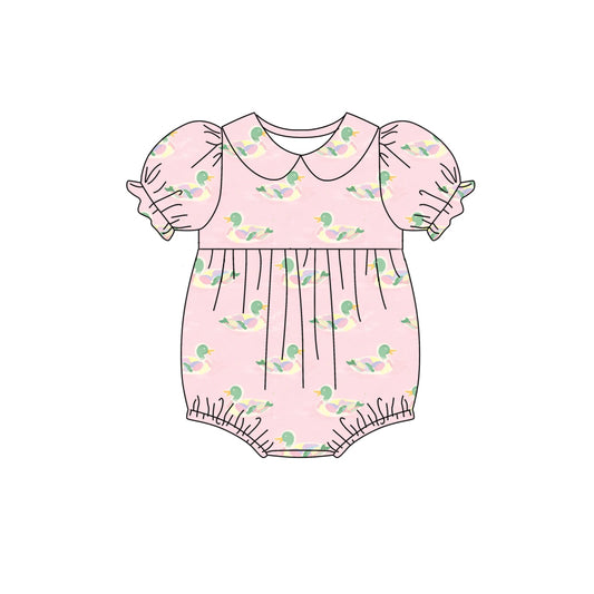 (Custom Design Preorder MOQ 5 ) Duck Pink Baby Girls Summer Romper