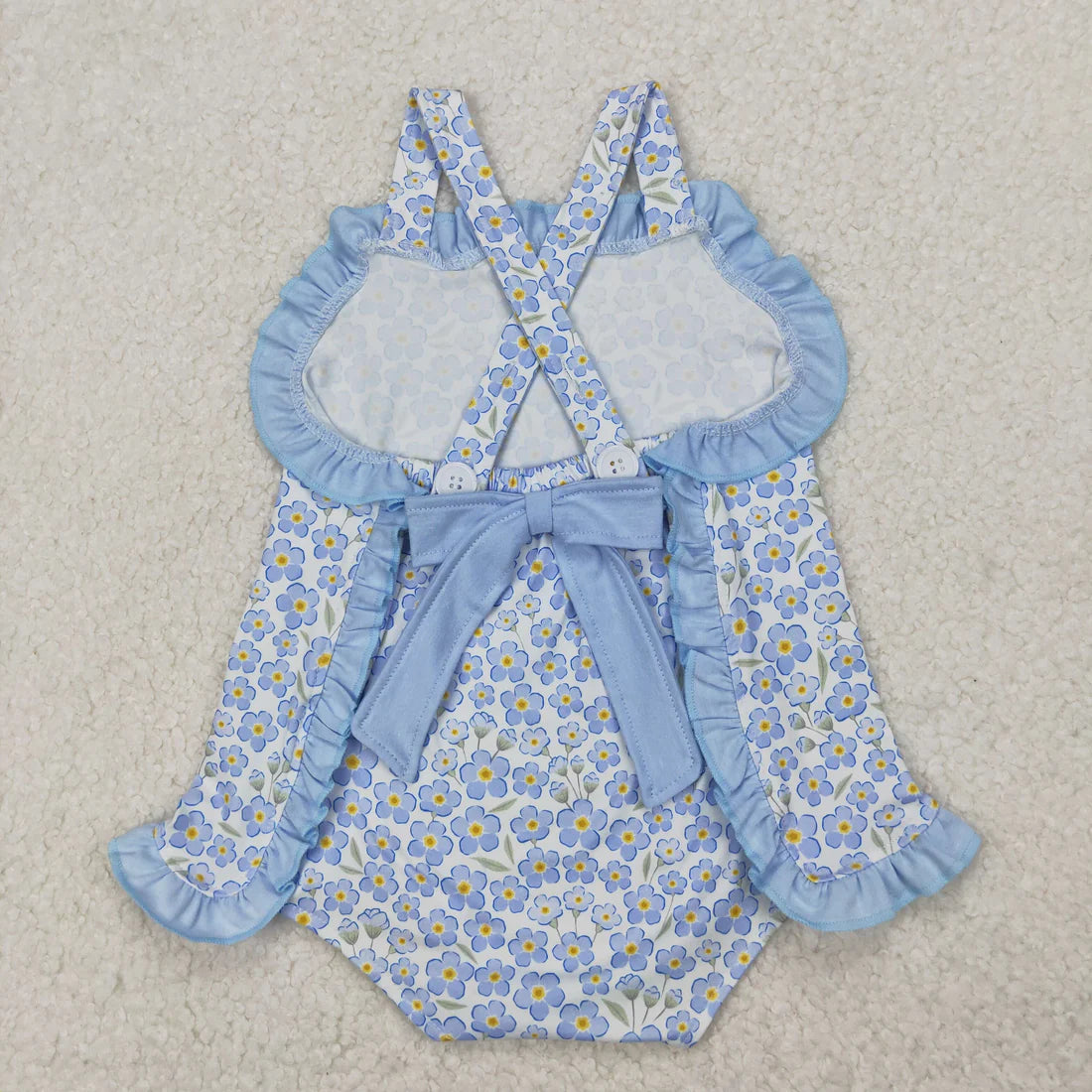 Sibling Baby Girls Blue Flowers Bows Tunic Ruffle Shorts Clothes Sets Rompers