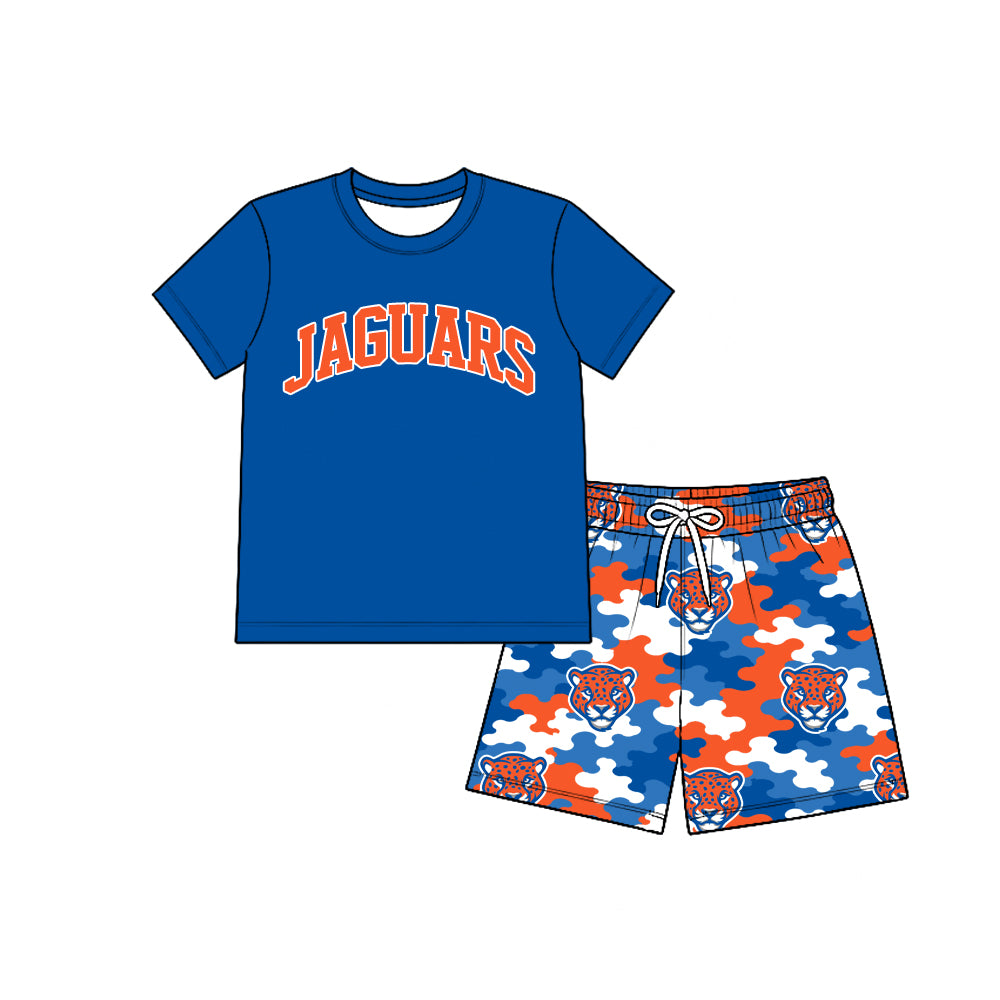 (Custom Design Preorder MOQ 5) Teams Jaguars Blue Top Camo Shorts Boys Summer Clothes Set