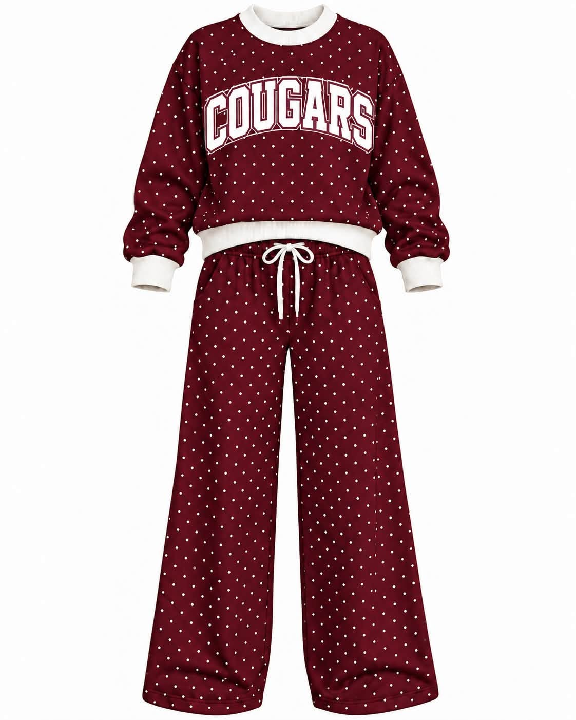 Preorder( 5  MOQ) Baby Girls Cougars Maroon Polka Dot Outfit