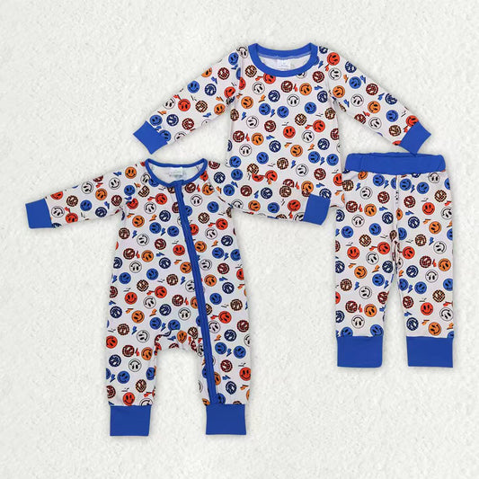 Smiling Flash Blue Print Kids Pajamas Styles Sibling Matching Wear