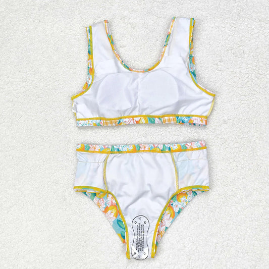 Baby Girls Summer Orange Ruffle Top Bummie 2pcs Swimsuits