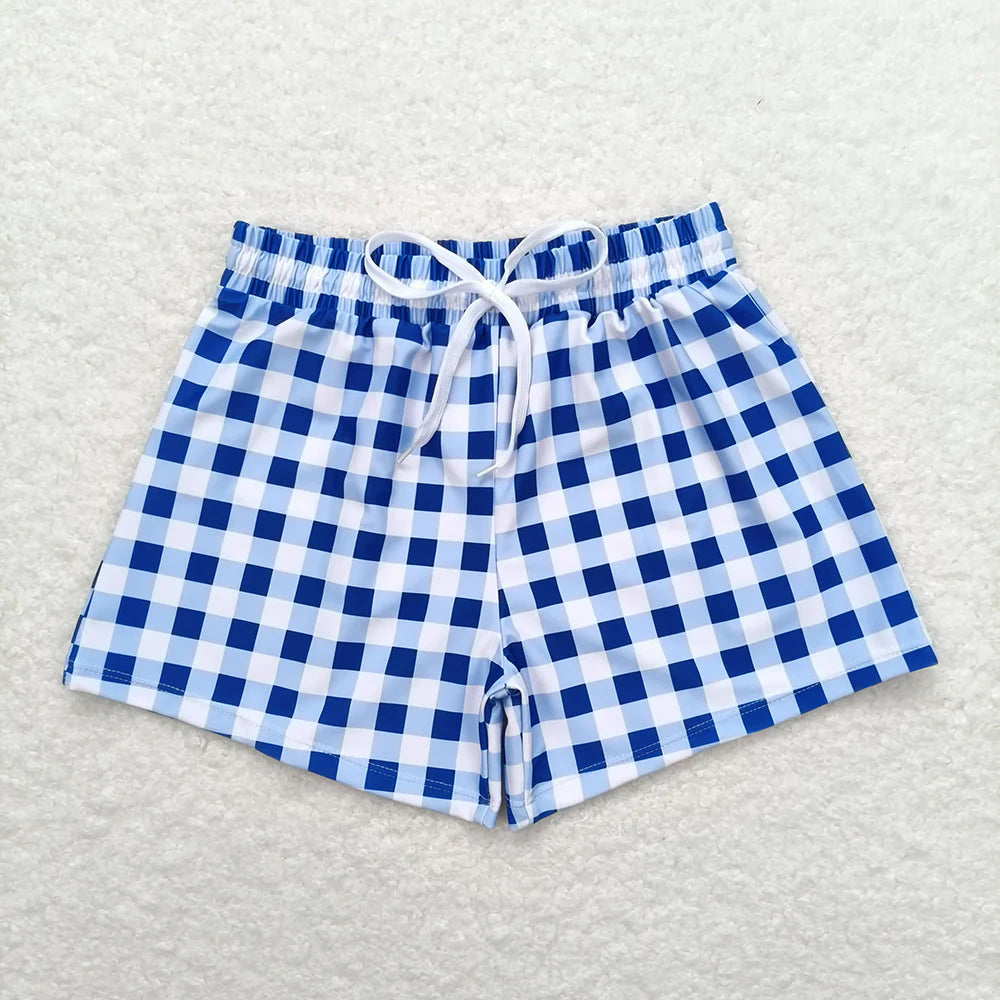 Baby Boys Summer Blue Checkered Trunks Swimsuits Swimwear