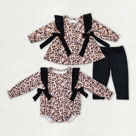 Sibling Baby Girls Leopard Tunic Top Leggings Set and Romper
