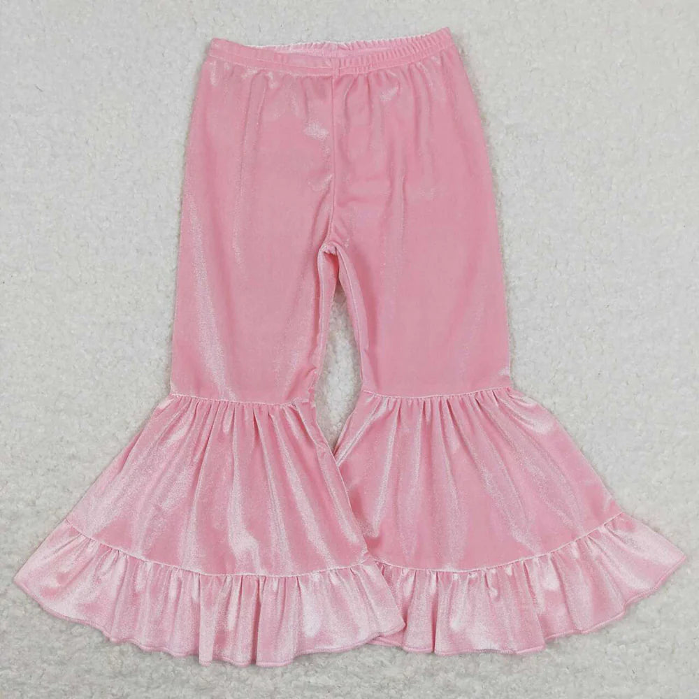 Baby Girls Pink Velvet Ruffle Bell Bottom Pants