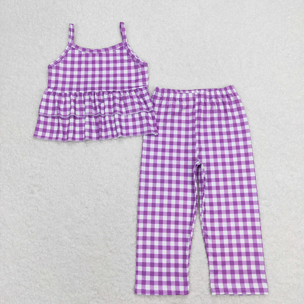 Baby Girls Checkered Sibling Sister Top Wide Leg Pants Clothes Sets