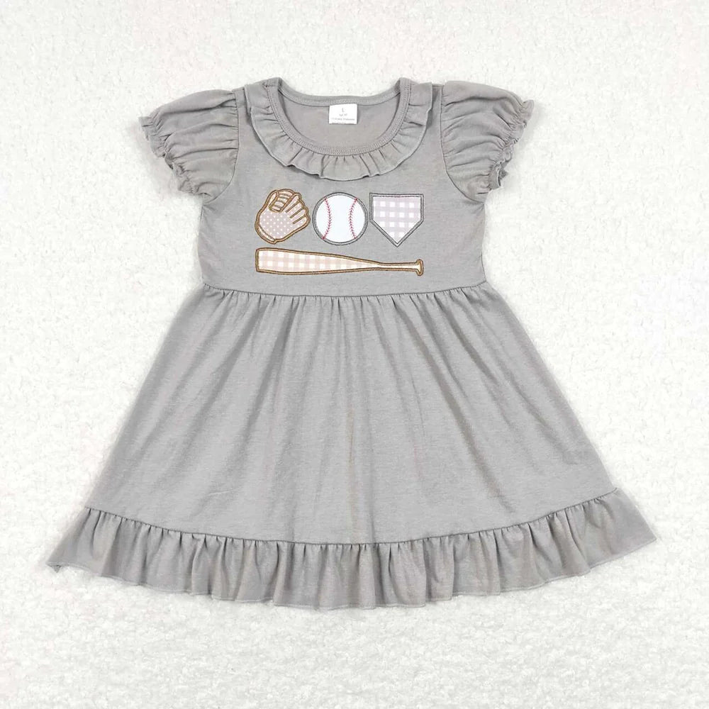 Sibling Baby  Girls Boys Baseball Embrodiery Outfit Dress and Romper