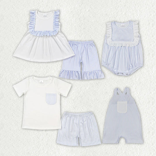 Sibling Baby Boys Girls White Stripes Short Clothes Set Rompers