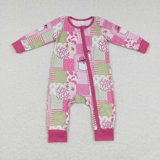 Baby Infant Girls Western Pink Christmas Santa Long Sleeve Rompers