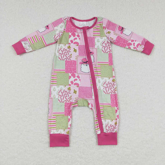 Baby Infant Girls Western Pink Christmas Santa Long Sleeve Rompers