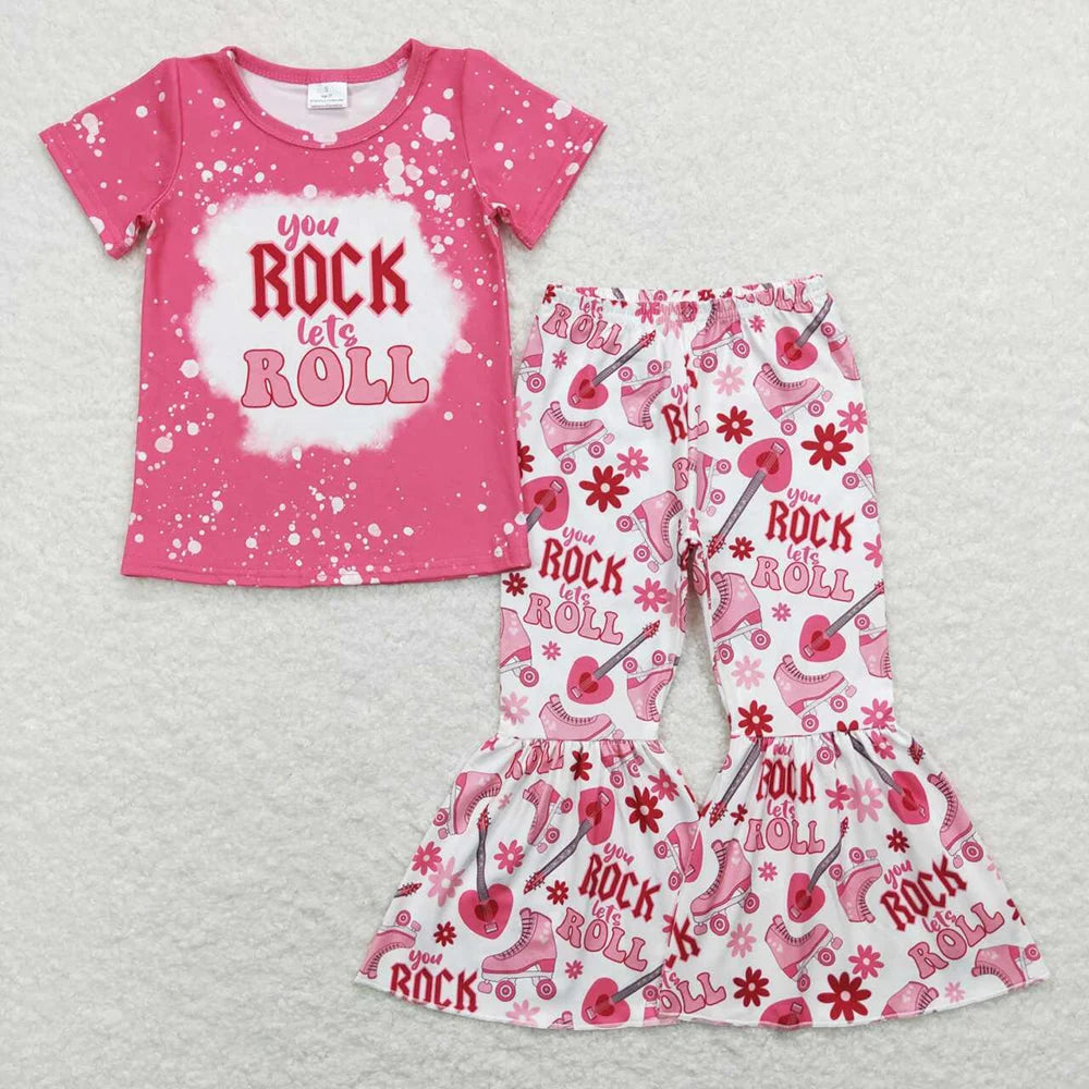 Sibling Baby Girls Rock Roll Bell Bottom Pants Outfit Dress