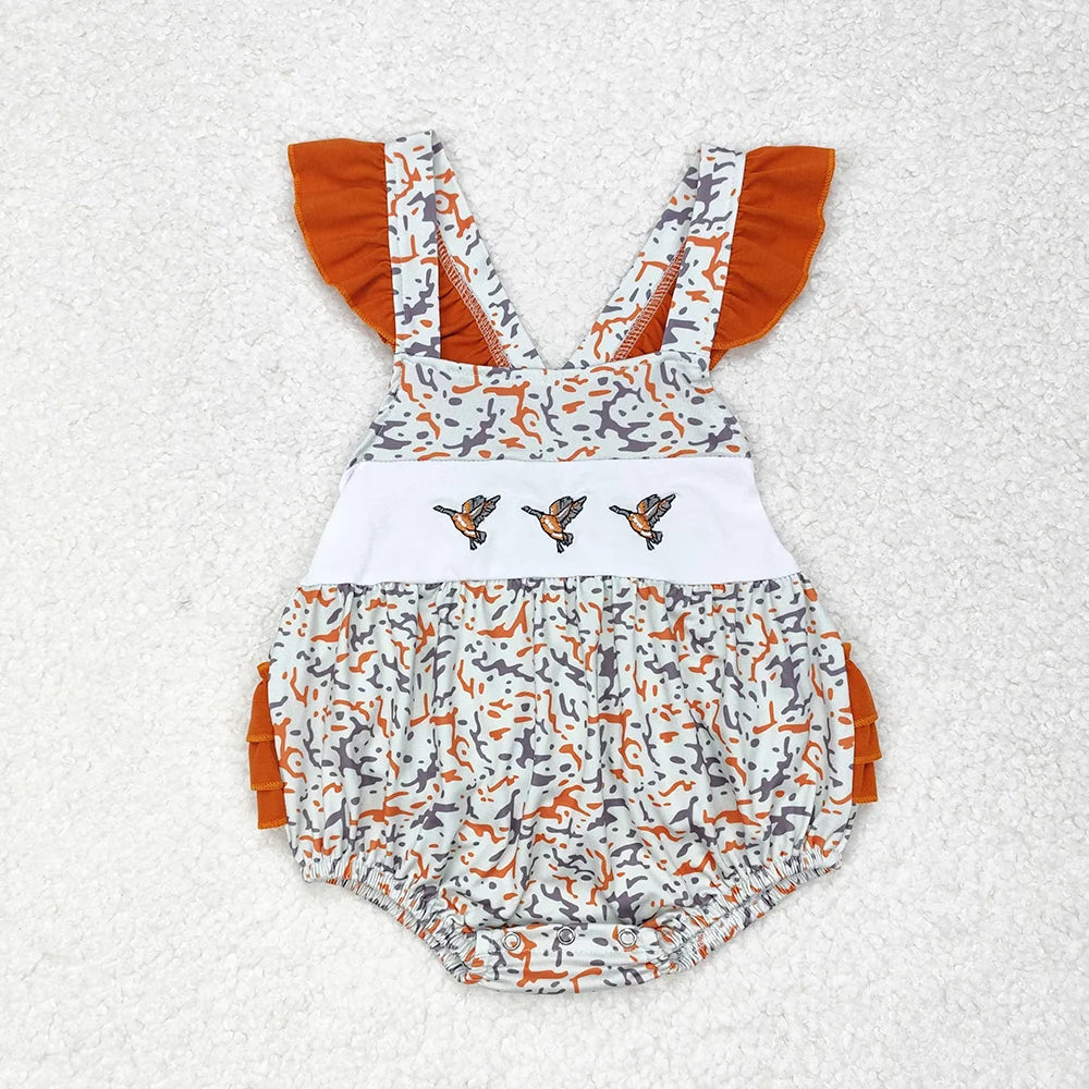 Baby Girls Embroidery Camo Ducks Sibling Dresses Rompers Clothes Sets