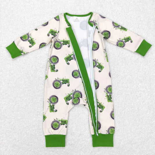 Baby Infant Boys Tractor Zip Long Sleeve Rompers