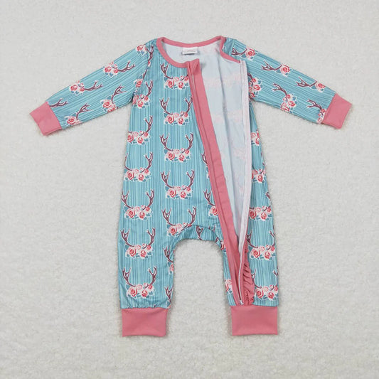 Baby Infant Girls Western Cow Flowers Long Sleeve Rompers