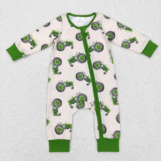 Baby Infant Boys Tractor Zip Long Sleeve Rompers