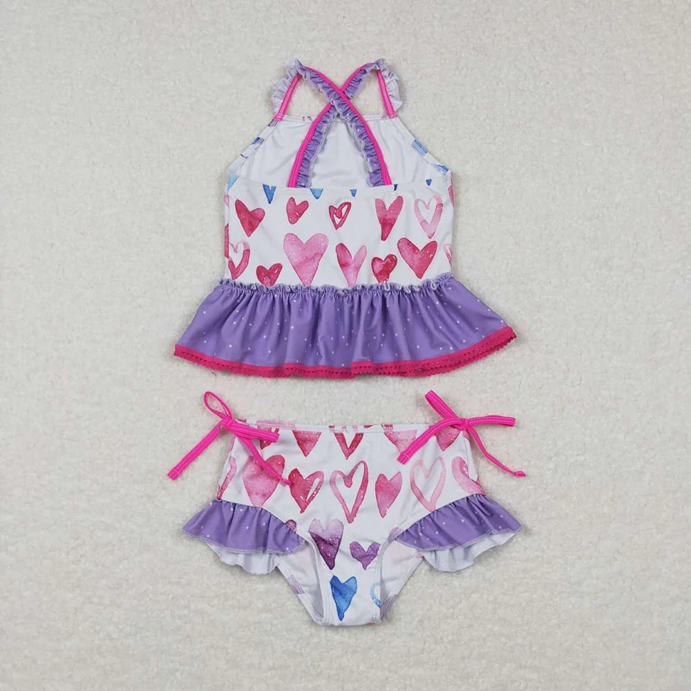 Baby Girls 2pcs Colorful Heart Top Ruffle Bottom Swimsuits