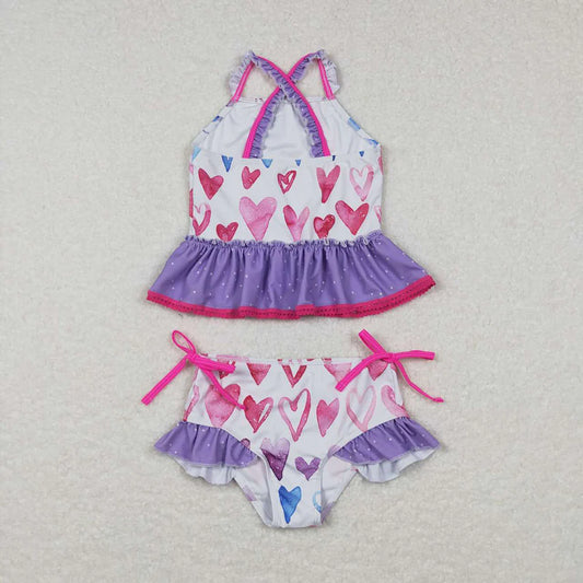 Baby Girls 2pcs Colorful Heart Top Ruffle Bottom Swimsuits