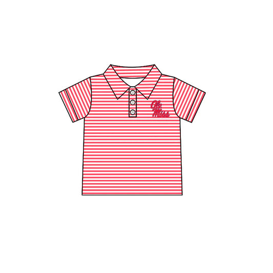 (Custom Design Preorder MOQ 5) Baby Boys Short Sleeve Red Stripe Ole Miss Team Button Polo Shirt Top