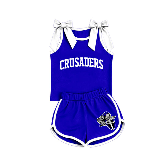 (Custom Design Preorder MOQ 5) Teams Crusaders  Bows Top Royal Blue Skort Girls Summer Outfit