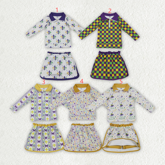 Sibling Baby Girls Mardigras Bows Anchors Leopard Zip Pullovers Skirt Shorts Yoga Active Clothes Sets