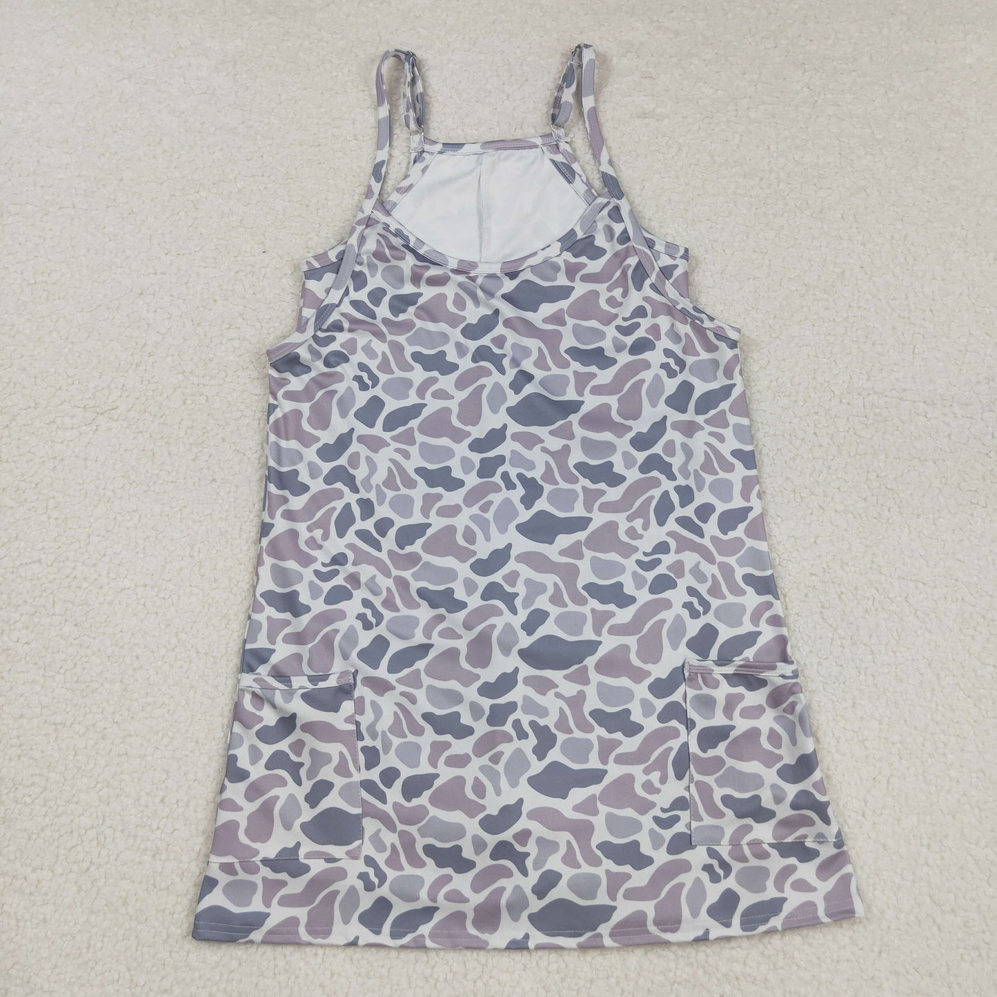 Mama And Me Strap Gray Camo Pockets Yoga Shorts Dresses