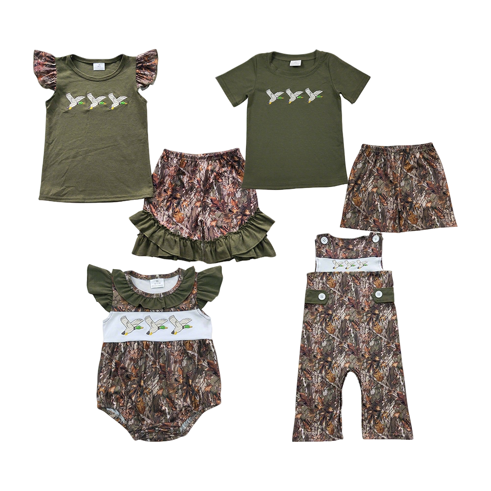Sibling Baby Girls  Boys Mallard Duck Camo Shorts Outfit /Romper