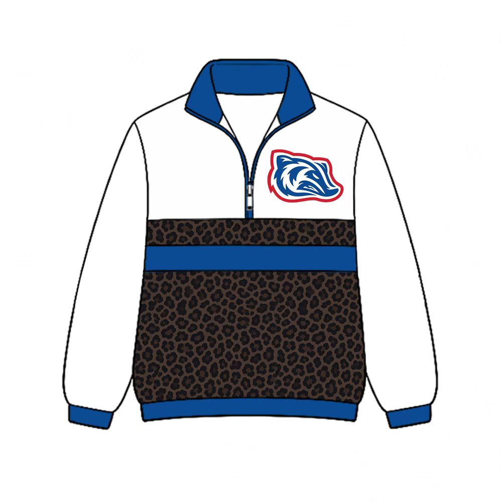 (Custom Design Preorder MOQ 5)  Arkadelphia badgers Leopard Print Girls & Women Sports Team Long Sleeve Zipper Pullover Top