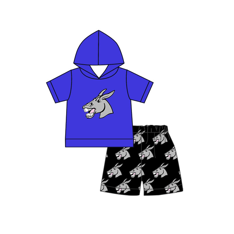 (Custom Design Preorder MOQ 5) Teams Bernie Mules Blue Hoodie Top Black Shorts Boys Summer Clothes Set