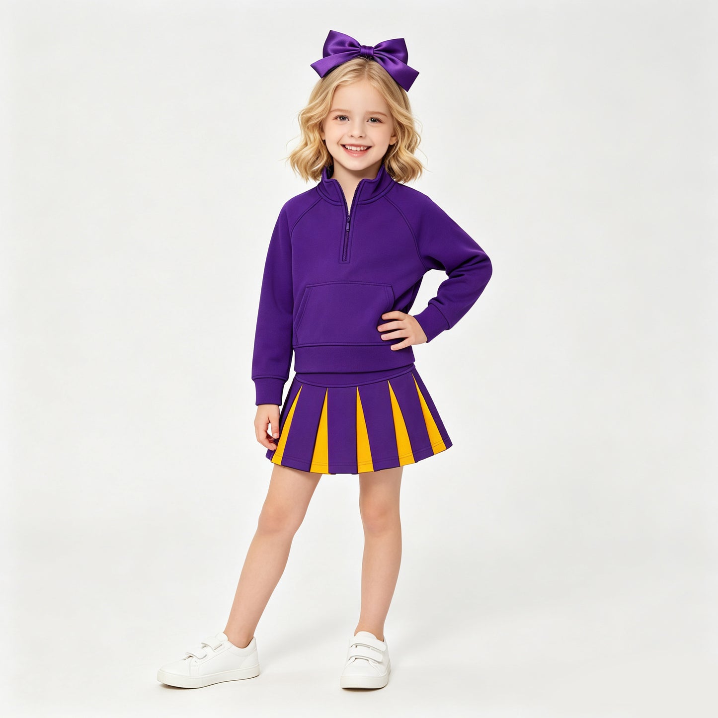 (Custom Design Preorder MOQ 5) Teams LSU Tiger Purple Zipper Top Skort Girls Yoga Clothes Set