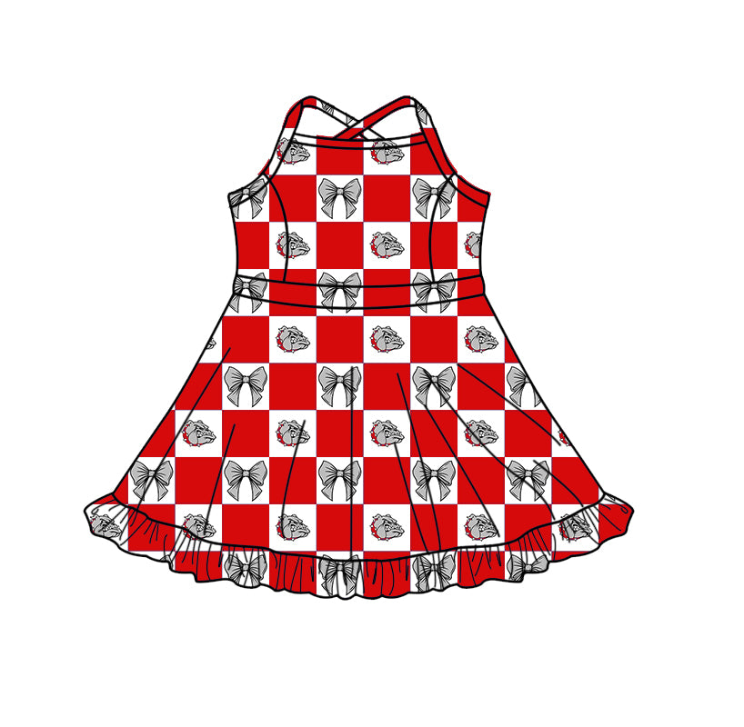 (Custom Design Preorder MOQ 5 Each Item) Teams Bulldogs Red Plaid Print Kids Clothes Sibling & Family Matching Styles