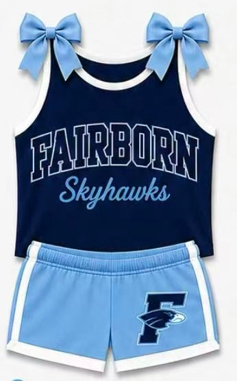 (Custom Design Preorder MOQ 5) Girls  Fairborn Bow Strap Tank & Shorts Sport Team Outfit