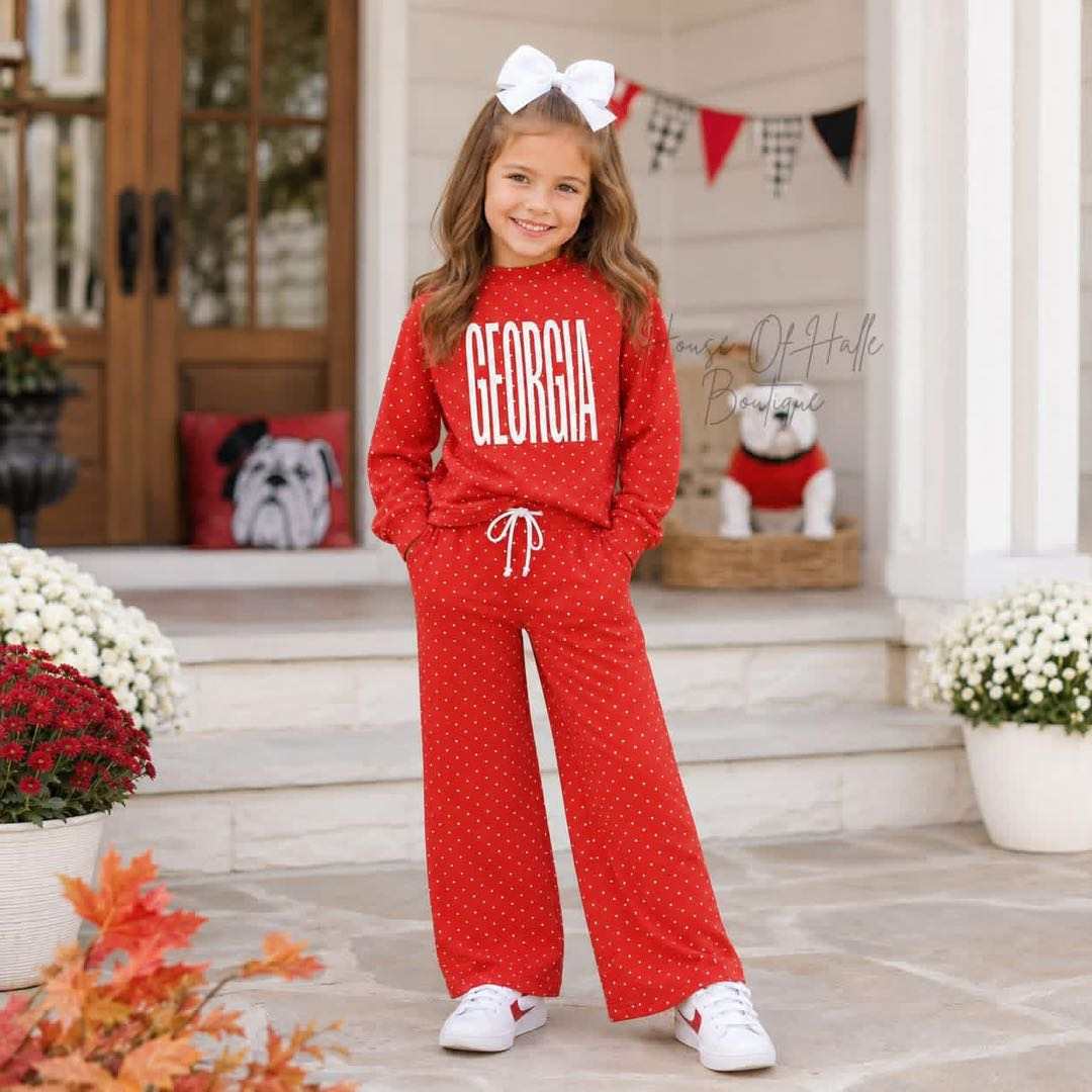 (Custom Design Preorder MOQ 5) Teams GEORGIA Mock Necks Top Pockets Pants Girls Clothes Set