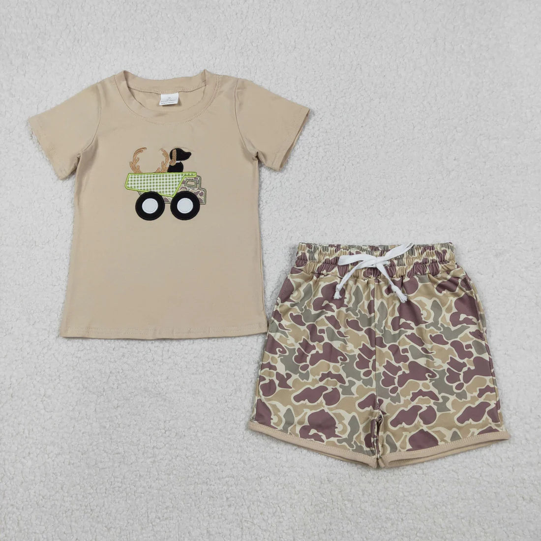 Embroidery Country Boy Boots Top Camo Pockets Shorts Western Clothes Sets