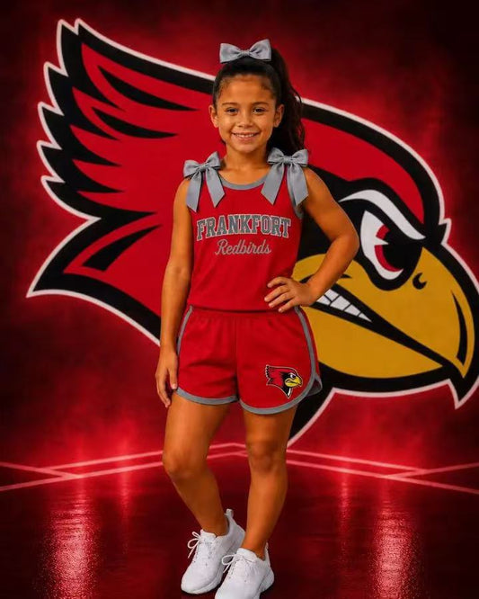 Preorder (moq 5) Baby Girls Frankfort Sleeveless Red Top With Short Team Clothes Sets
