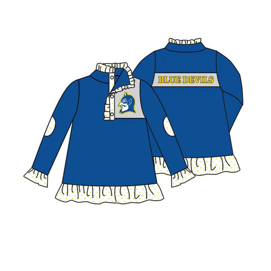 (Custom Design Preorder MOQ 5) Teams Blue Devils Blue Girls Buttons Pullover Top
