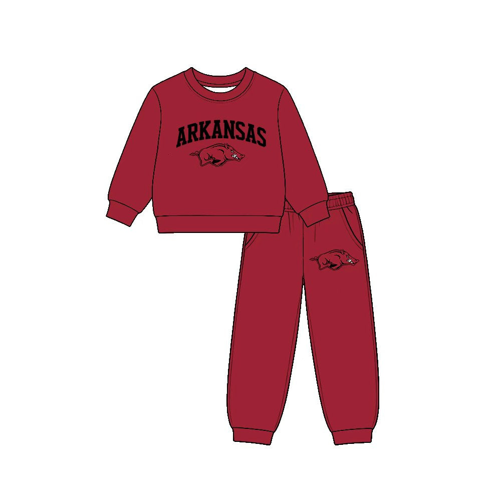 (Custom Design Preorder MOQ 5 Each)Teams Logo Print Long Sleeve Top Pockets Pants Boys Clothes Set Brothers Wear